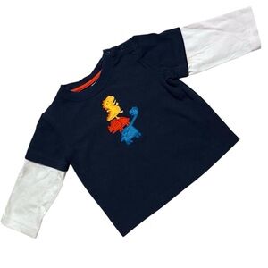 Gymboree Boys 6-12M Long Sleeve Dino Layered Tee Navy Blue Dinosaur Shirt